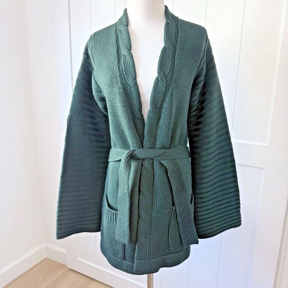 Adrienne Vittadini Sweaters - VTG Adrienne for SW1 Virgin Wool Longline Cardigan Quiet Luxury Inky Green 80s S